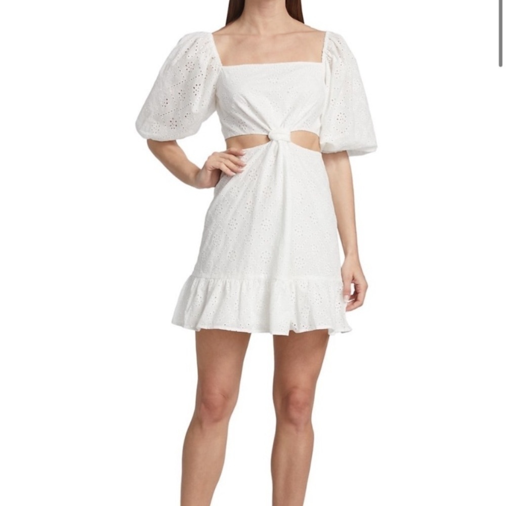 WAYF white cutout eyelet puff sleeve dress white 37354